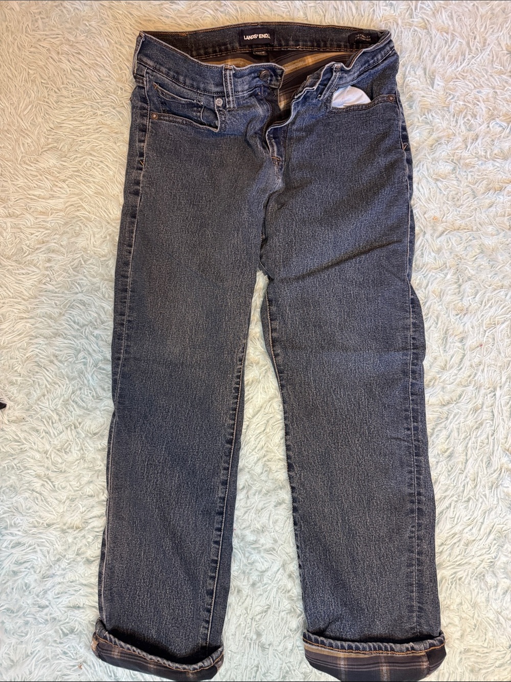Lands' End men flannel lined Dark Wash Straight Jeans - Black 32x29